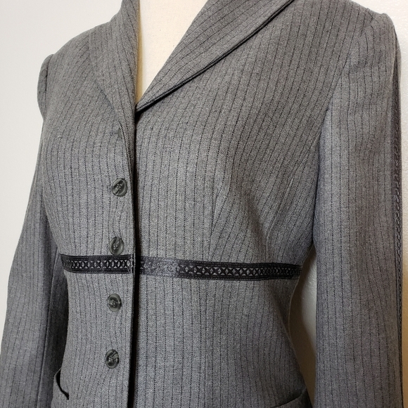 NEW RARE Worth Luxury Wool Pinstripe Blazer Gray Womens Jacket Office Tailored - Picture 3 of 11